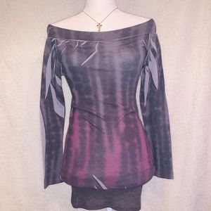 Short dress long sleeve striped with purple & grey